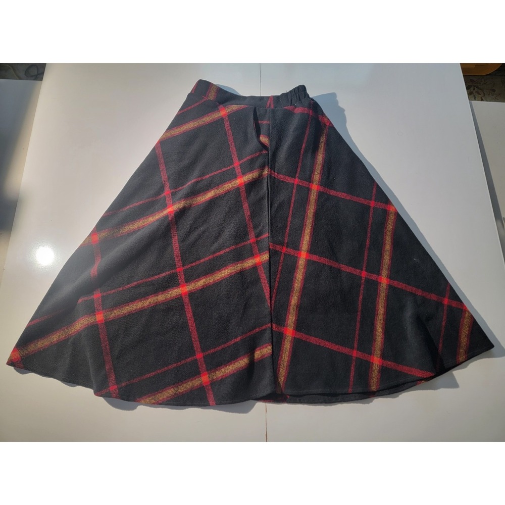 Tanming Women's Warm Elastic Waist Wool Plaid A-Line  Long Skirt Size Small